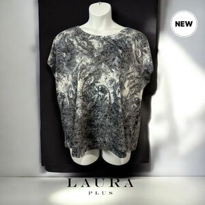 NWOT, Laura Plus, Plus-Size Blouse With Shimmering Stones, 3X, Gray, White